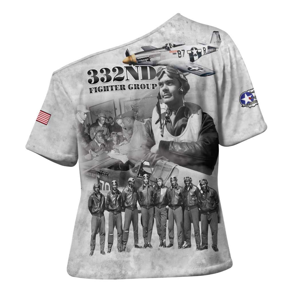 Red Tails Aviators Cross Shoulder Shirt WWII Heroes Tribute Retro Style