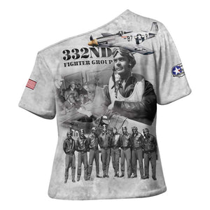 Red Tails Aviators Cross Shoulder Shirt WWII Heroes Tribute Retro Style