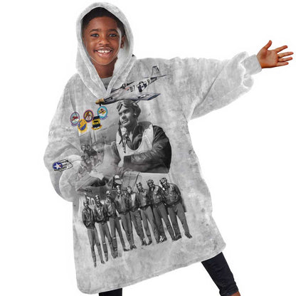 Legends of the Red Tails Kid Wearable Blanket Hoodie Freedom Flyers Retro Style - African Pride