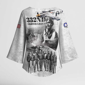 Red Tails Aviators Kimono Sleeve Blouse WWII Heroes Tribute Retro Style