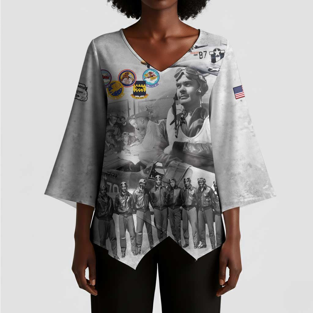 Red Tails Aviators Kimono Sleeve Blouse WWII Heroes Tribute Retro Style