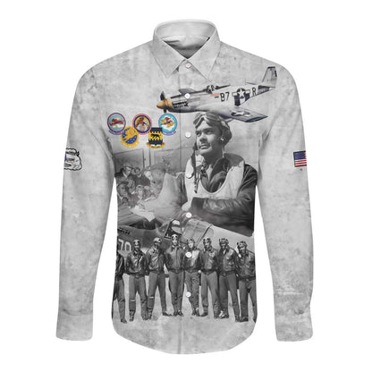 Legends of the Red Tails Long Sleeve Button Shirt Freedom Flyers Retro Style - African Pride