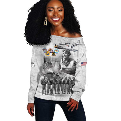 Legends of the Red Tails Off Shoulder Sweater Freedom Flyers Retro Style - African Pride