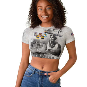 Legends of the Red Tails Raglan Cropped T shirt Freedom Flyers Retro Style - African Pride
