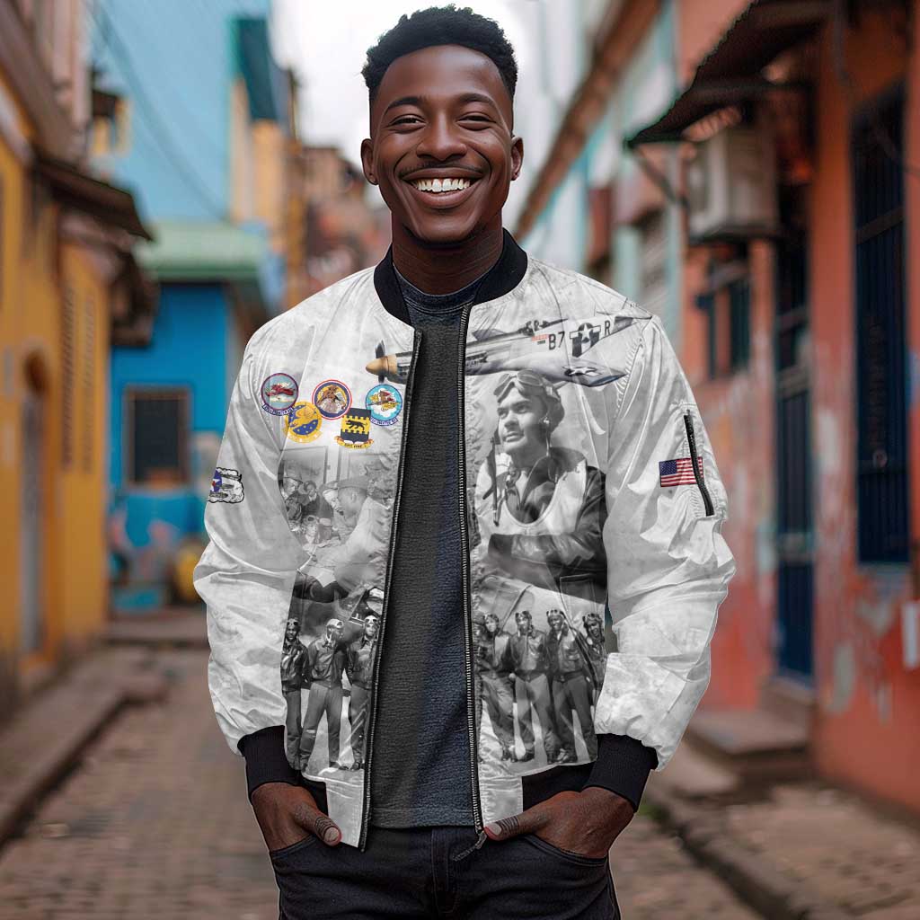 Legends of the Red Tails Sleeve Zip Bomber Jacket Freedom Flyers Retro Style - African Pride