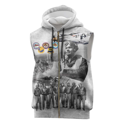 Legends of the Red Tails Sleeveless Zip Hoodie Freedom Flyers Retro Style - African Pride