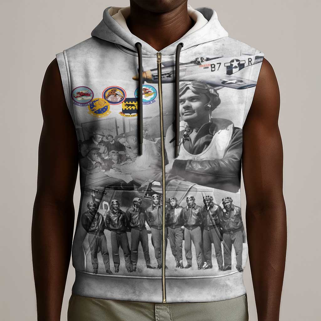 Legends of the Red Tails Sleeveless Zip Hoodie Freedom Flyers Retro Style - African Pride