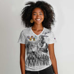 Legends of the Red Tails Women V-Neck T-Shirt Freedom Flyers Retro Style - African Pride