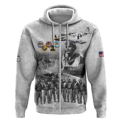 Legends of the Red Tails Zip Hoodie Freedom Flyers Retro Style - African Pride