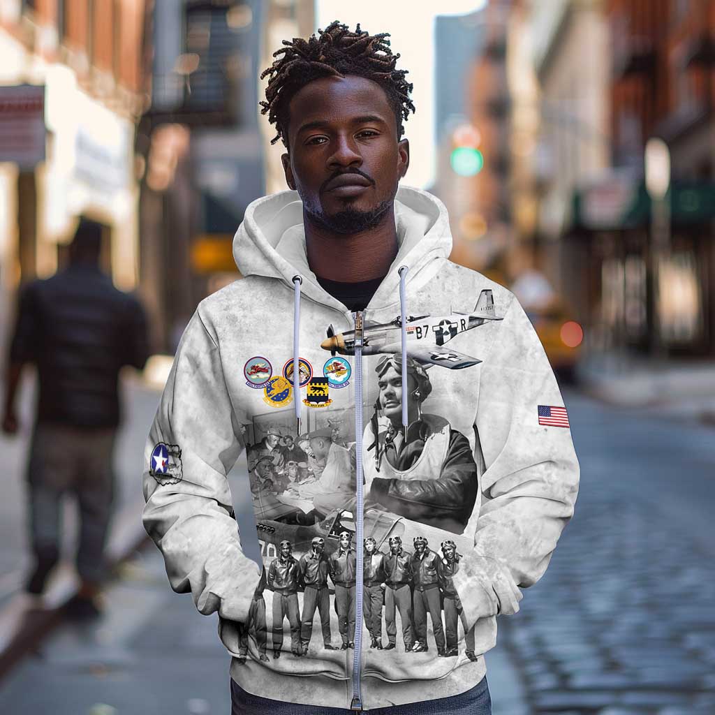 Legends of the Red Tails Zip Hoodie Freedom Flyers Retro Style - African Pride