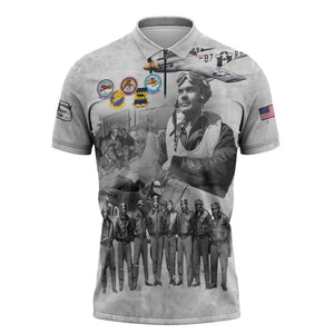 Red Tails Aviators Zipper Polo Shirt WWII Heroes Tribute Retro Style