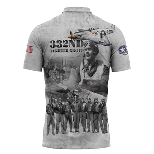 Red Tails Aviators Zipper Polo Shirt WWII Heroes Tribute Retro Style