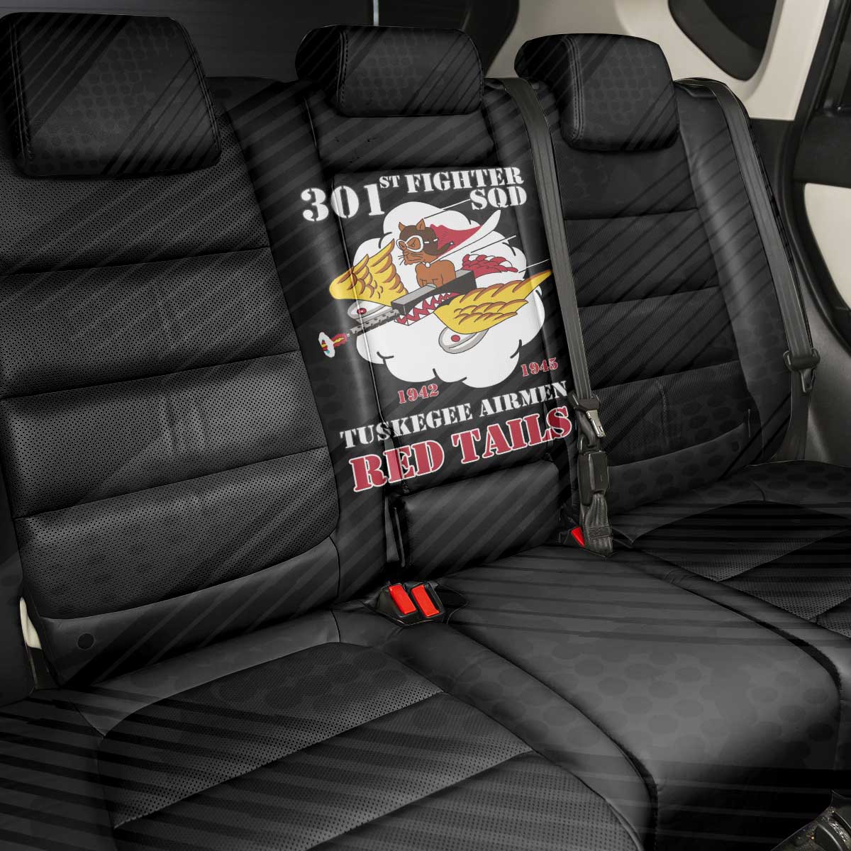 301st Fighter Squadron WWII Back Car Seat Cover Red Tails Heritage - Black - African Pride
