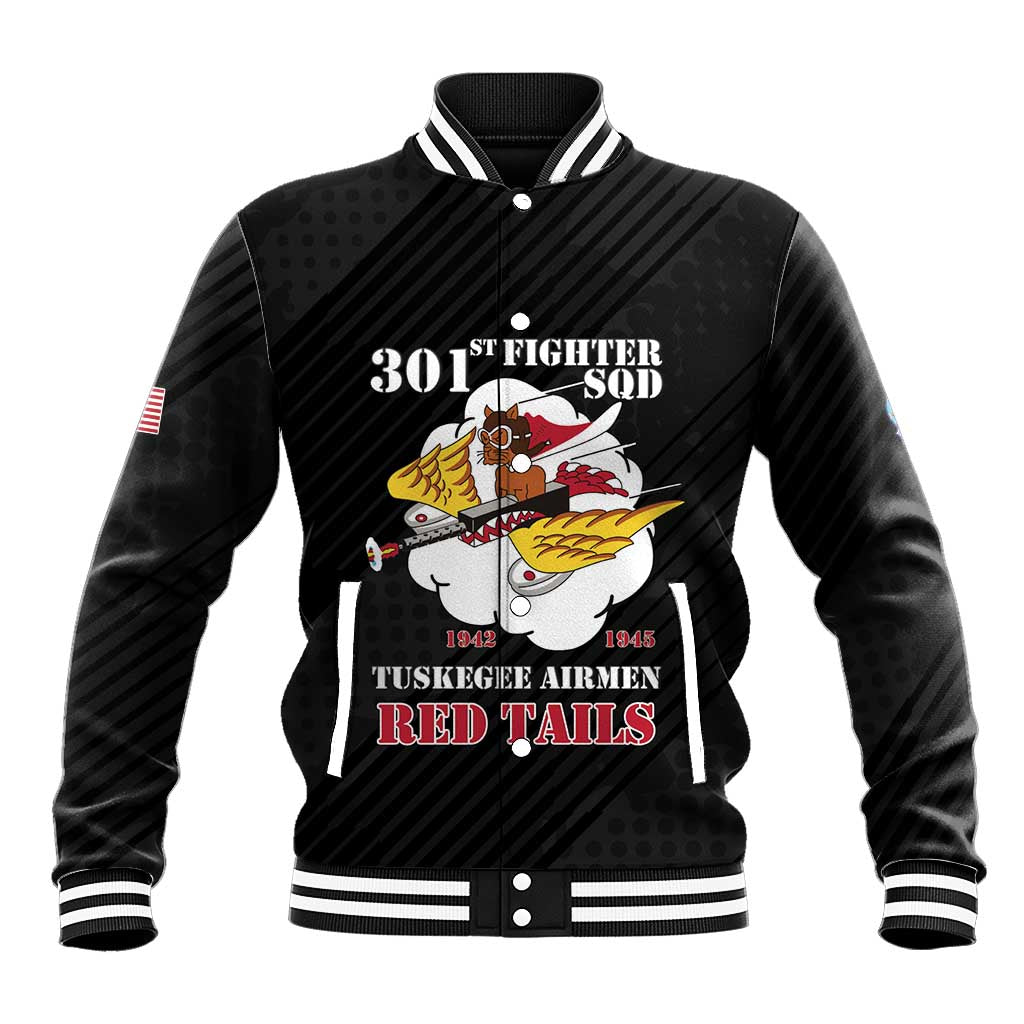 Personalized 301st Fighter Squadron WWII Baseball Jacket Red Tails Heritage - Black - African Pride