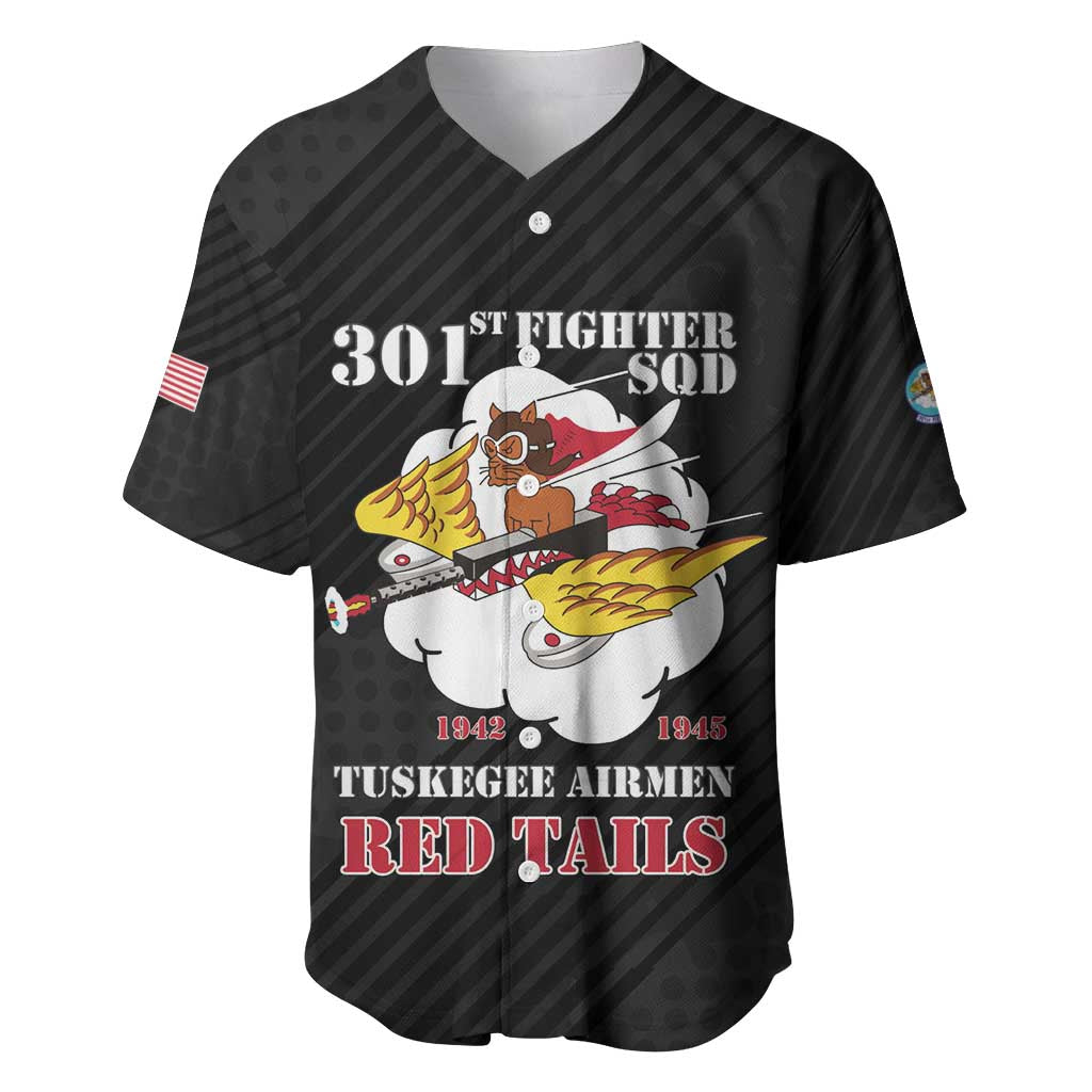 Personalized 301st Fighter Squadron WWII Baseball Jersey Red Tails Heritage - Black - African Pride