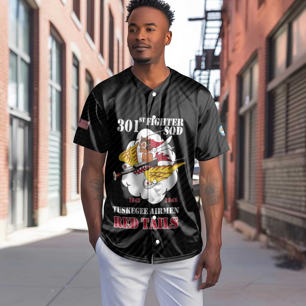 Personalized 301st Fighter Squadron WWII Baseball Jersey Red Tails Heritage - Black - African Pride