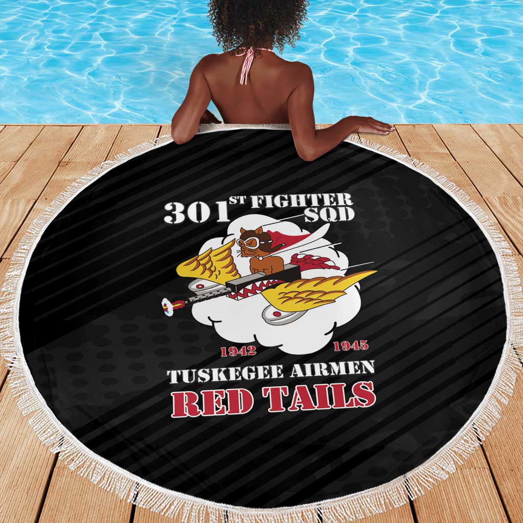 301st Fighter Squadron WWII Beach Blanket Red Tails Heritage - Black - African Pride