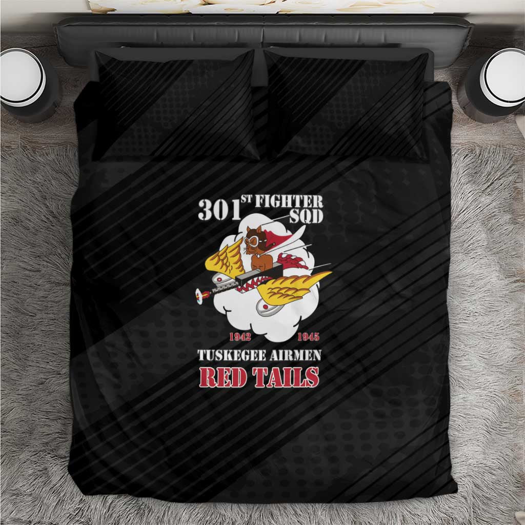 301st Fighter Squadron WWII Bedding Set Red Tails Heritage - Black - African Pride