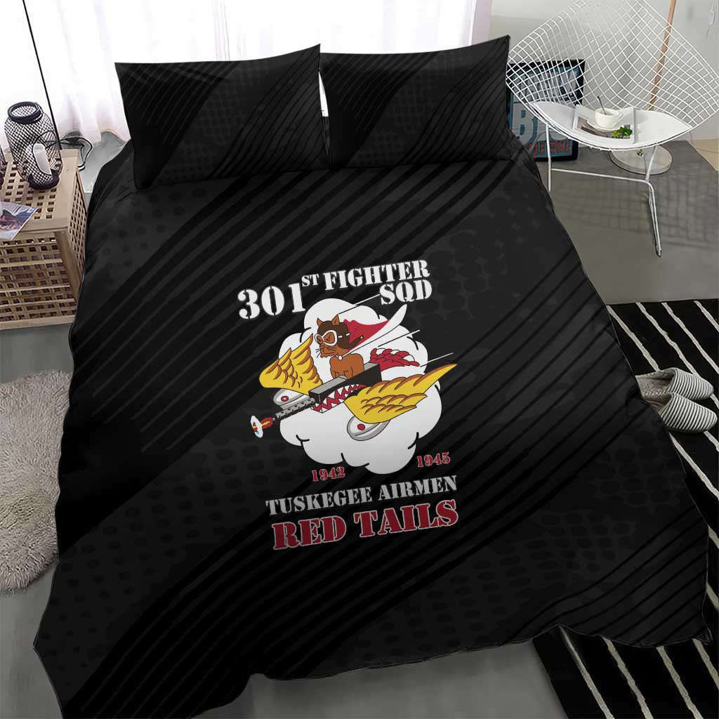 301st Fighter Squadron WWII Bedding Set Red Tails Heritage - Black - African Pride