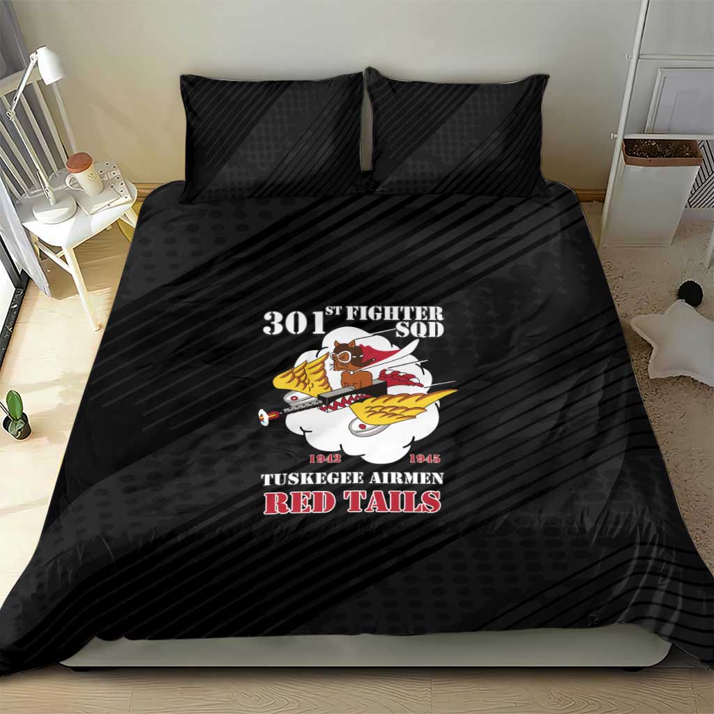 301st Fighter Squadron WWII Bedding Set Red Tails Heritage - Black - African Pride