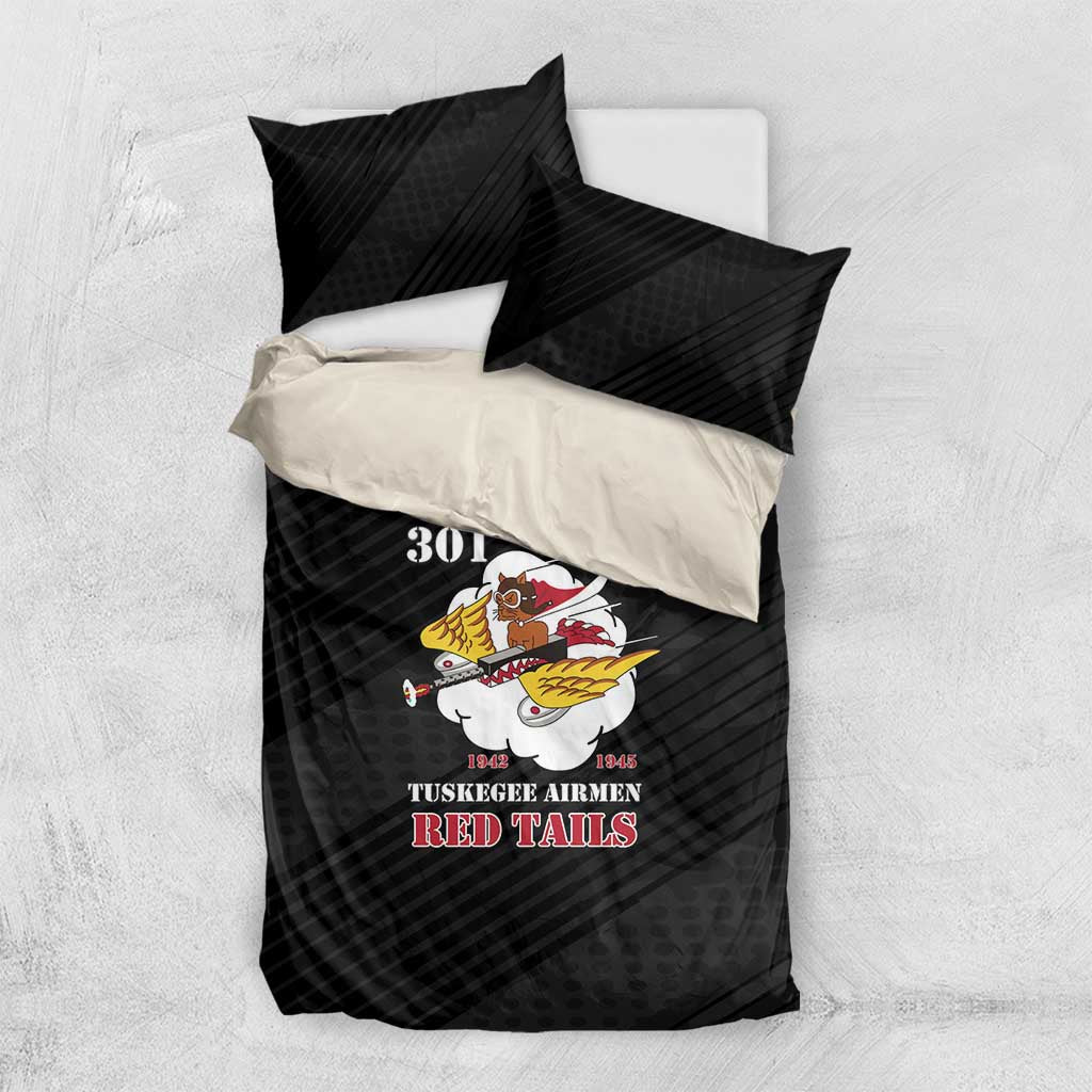 301st Fighter Squadron WWII Bedding Set Red Tails Heritage - Black - African Pride
