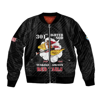 Personalized 301st Fighter Squadron WWII Bomber Jacket Red Tails Heritage - Black - African Pride