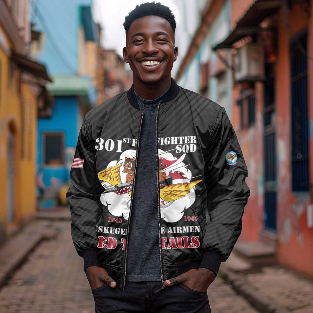 Personalized 301st Fighter Squadron WWII Bomber Jacket Red Tails Heritage - Black - African Pride