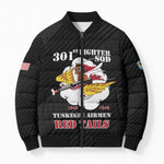 Personalized Tuskegee Airmen Red Tails Bomber Puffer Jacket 301st Fighter Squadron - Black