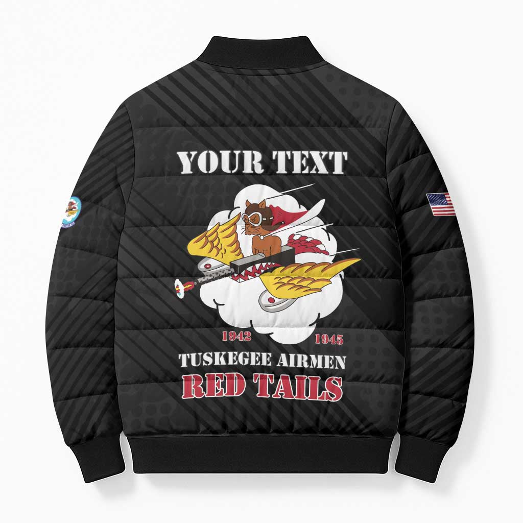Personalized Tuskegee Airmen Red Tails Bomber Puffer Jacket 301st Fighter Squadron - Black