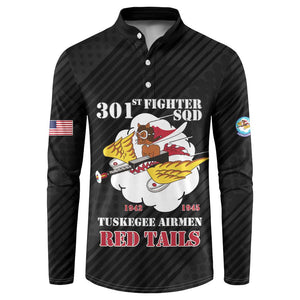 Personalized Tuskegee Airmen Red Tails Button Sweatshirt 301st Fighter Squadron - Black