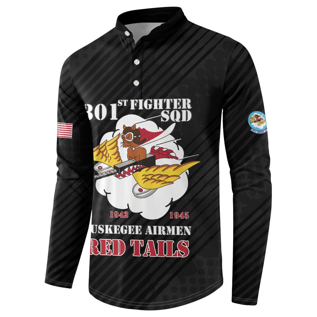Personalized Tuskegee Airmen Red Tails Button Sweatshirt 301st Fighter Squadron - Black