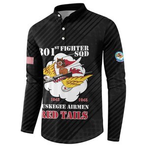Personalized Tuskegee Airmen Red Tails Button Sweatshirt 301st Fighter Squadron - Black