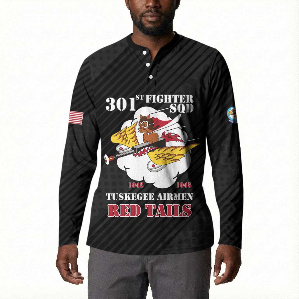 Personalized Tuskegee Airmen Red Tails Button Sweatshirt 301st Fighter Squadron - Black