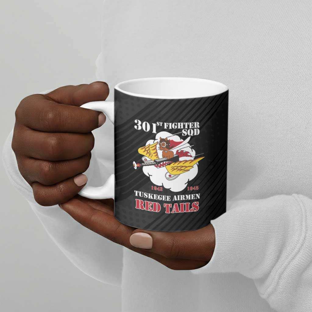 Personalized Tuskegee Airmen Red Tails Ceramic Mug 301st Fighter Squadron - Black