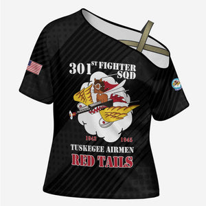 Personalized Tuskegee Airmen Red Tails Cross Shoulder Shirt 301st Fighter Squadron - Black