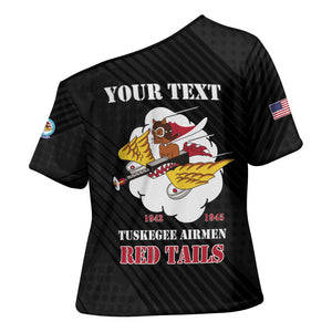 Personalized Tuskegee Airmen Red Tails Cross Shoulder Shirt 301st Fighter Squadron - Black