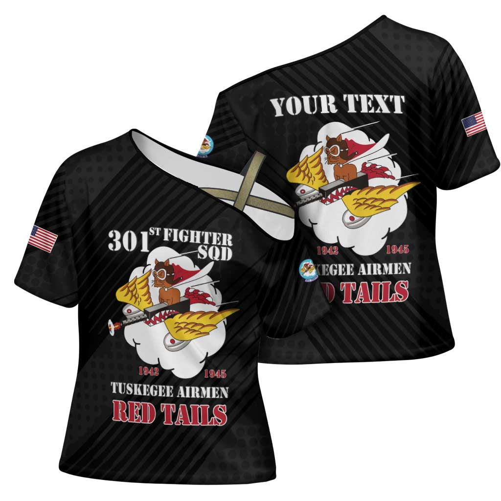 Personalized Tuskegee Airmen Red Tails Cross Shoulder Shirt 301st Fighter Squadron - Black