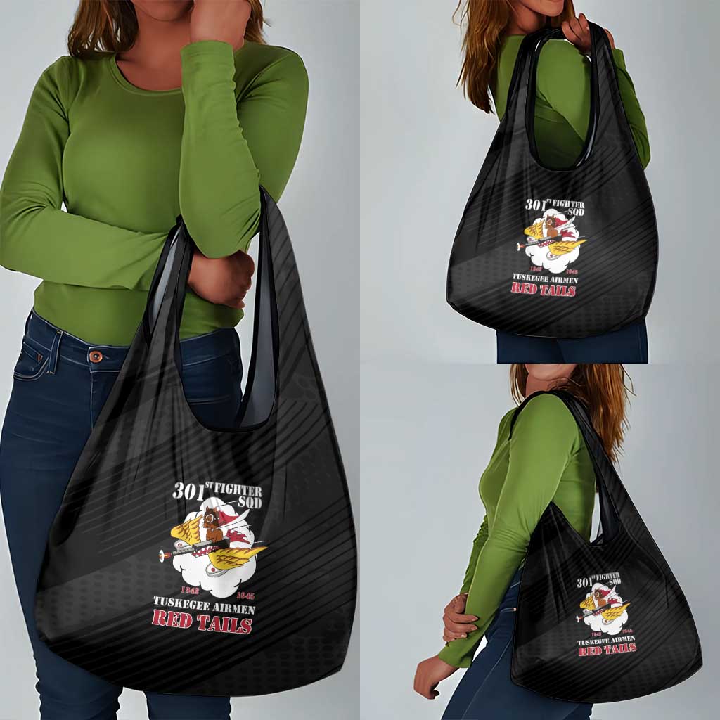 301st Fighter Squadron WWII Grocery Bag Red Tails Heritage - Black - African Pride