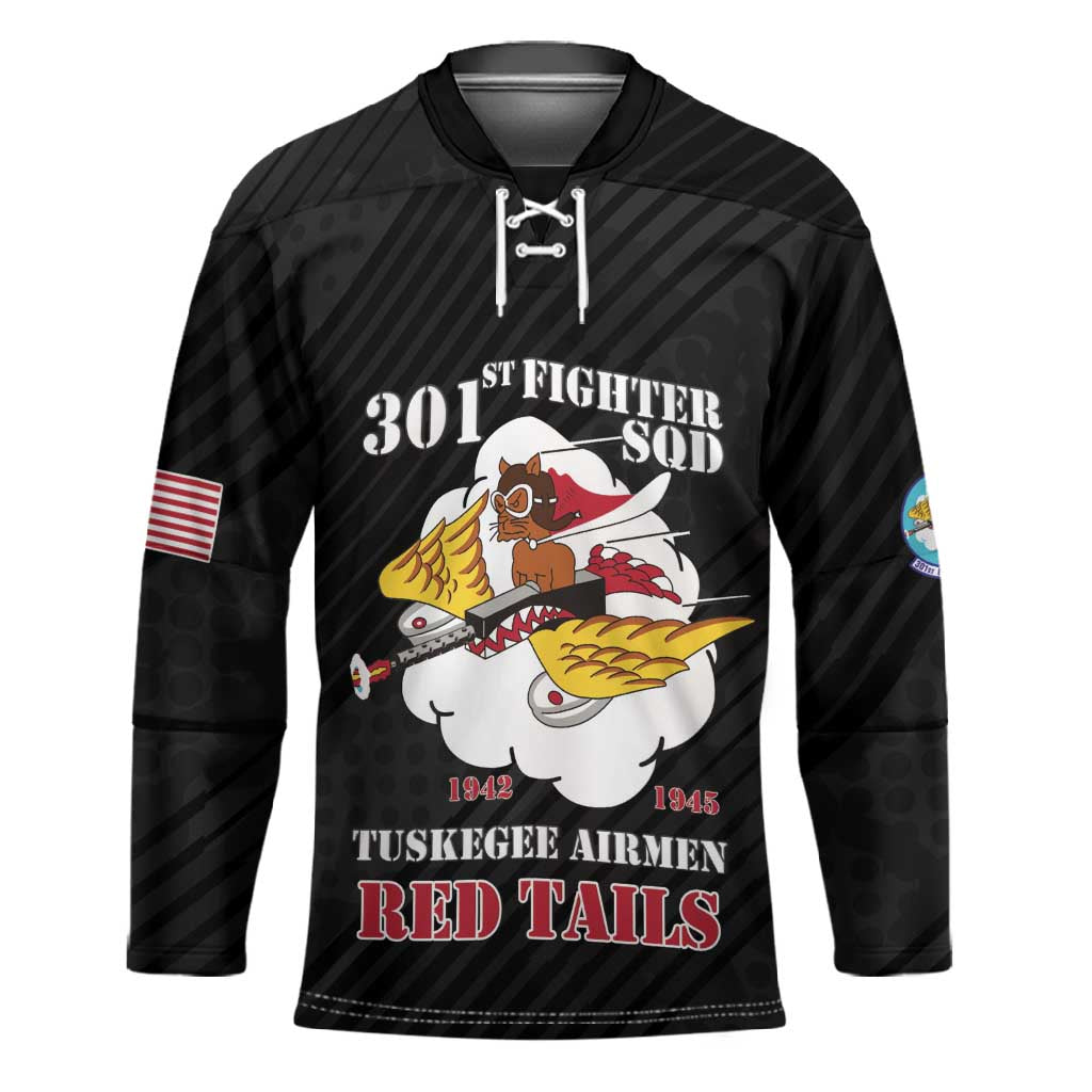 Personalized Tuskegee Airmen Red Tails Hockey Jersey 301st Fighter Squadron - Black