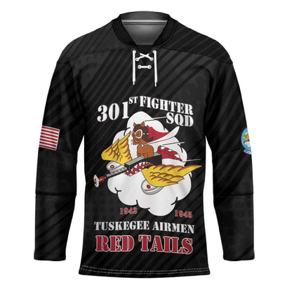 Personalized Tuskegee Airmen Red Tails Hockey Jersey 301st Fighter Squadron - Black