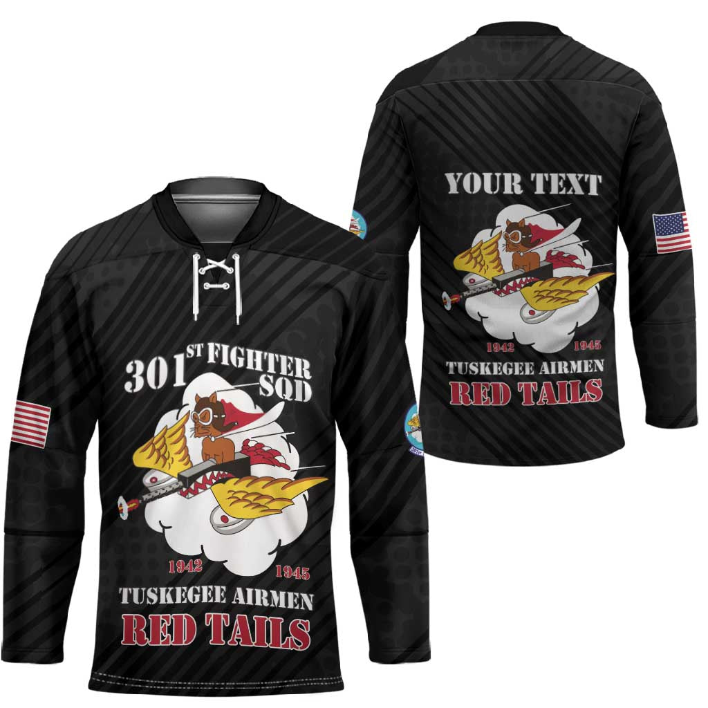 Personalized Tuskegee Airmen Red Tails Hockey Jersey 301st Fighter Squadron - Black