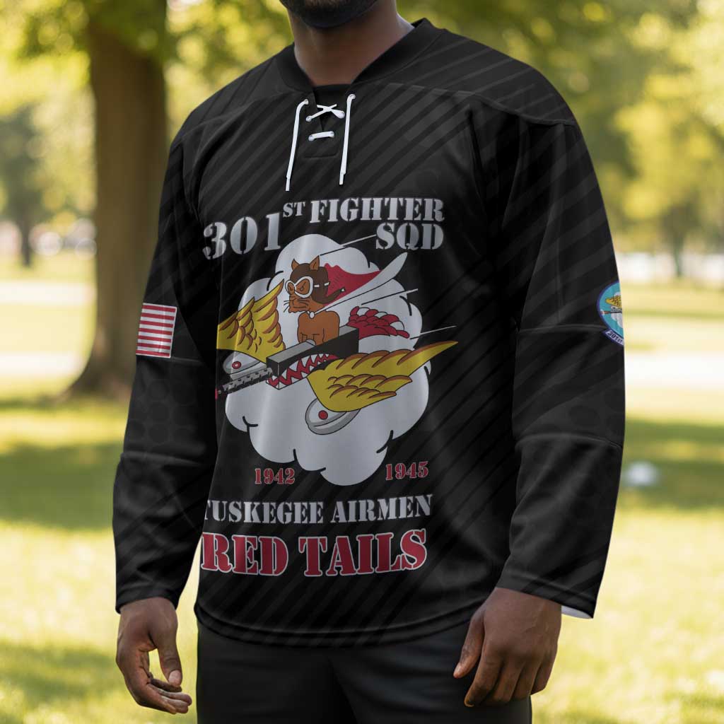 Personalized Tuskegee Airmen Red Tails Hockey Jersey 301st Fighter Squadron - Black