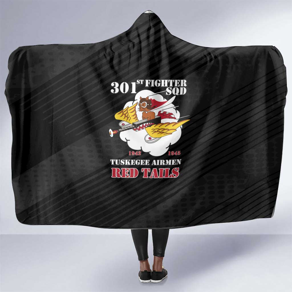 301st Fighter Squadron WWII Hooded Blanket Red Tails Heritage - Black - African Pride