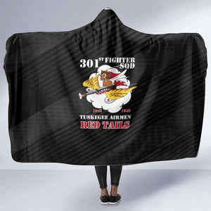 301st Fighter Squadron WWII Hooded Blanket Red Tails Heritage - Black - African Pride