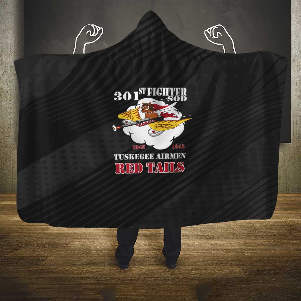 301st Fighter Squadron WWII Hooded Blanket Red Tails Heritage - Black - African Pride