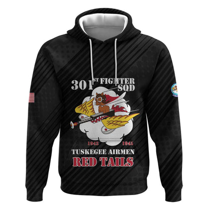 Personalized 301st Fighter Squadron WWII Hoodie Red Tails Heritage - Black - African Pride