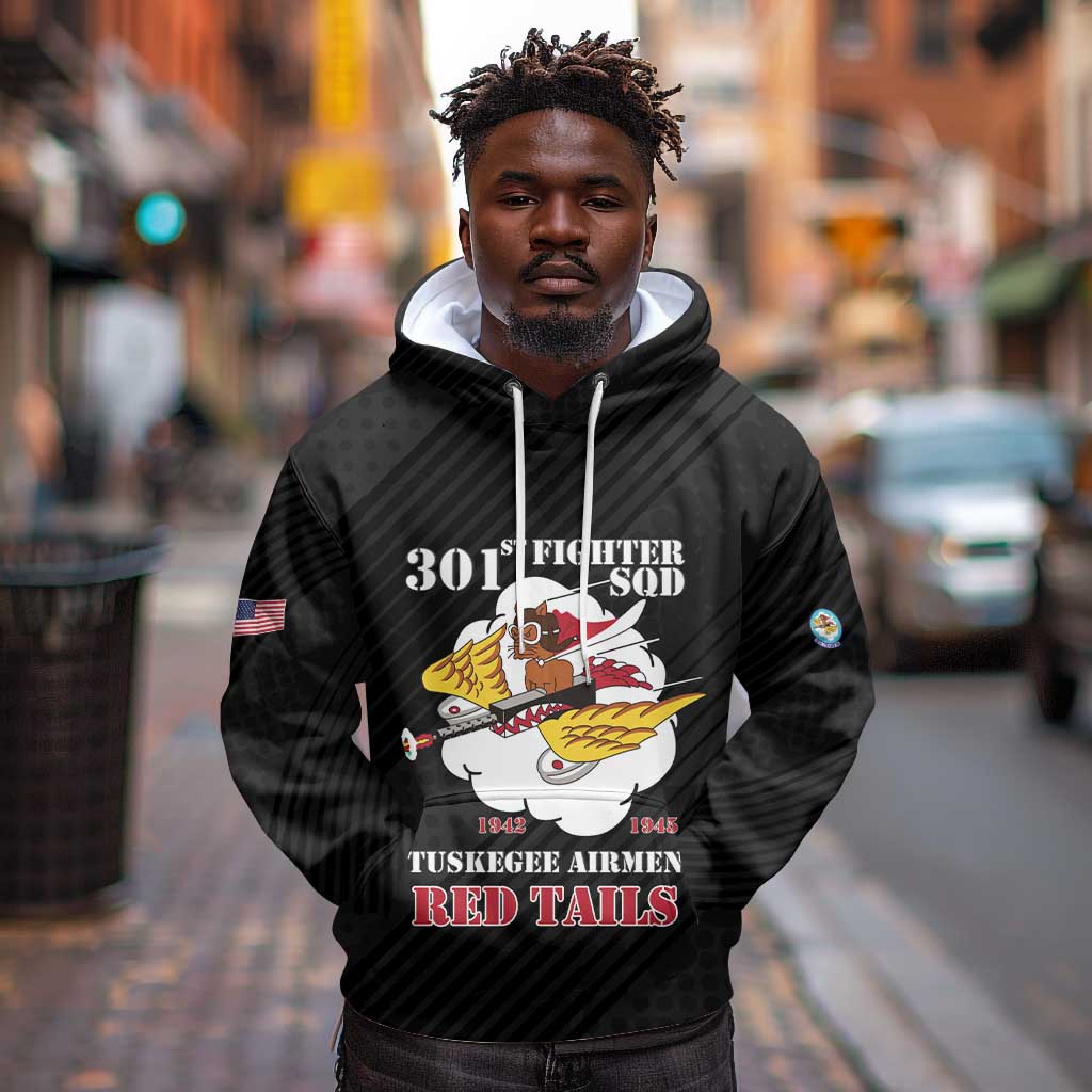 Personalized 301st Fighter Squadron WWII Hoodie Red Tails Heritage - Black - African Pride