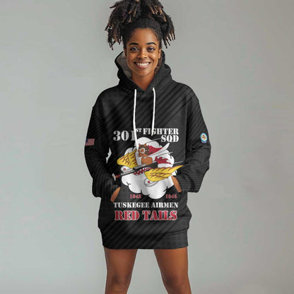 Personalized 301st Fighter Squadron WWII Hoodie Dress Red Tails Heritage - Black - African Pride