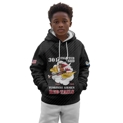 Personalized 301st Fighter Squadron WWII Kid Hoodie Red Tails Heritage - Black - African Pride