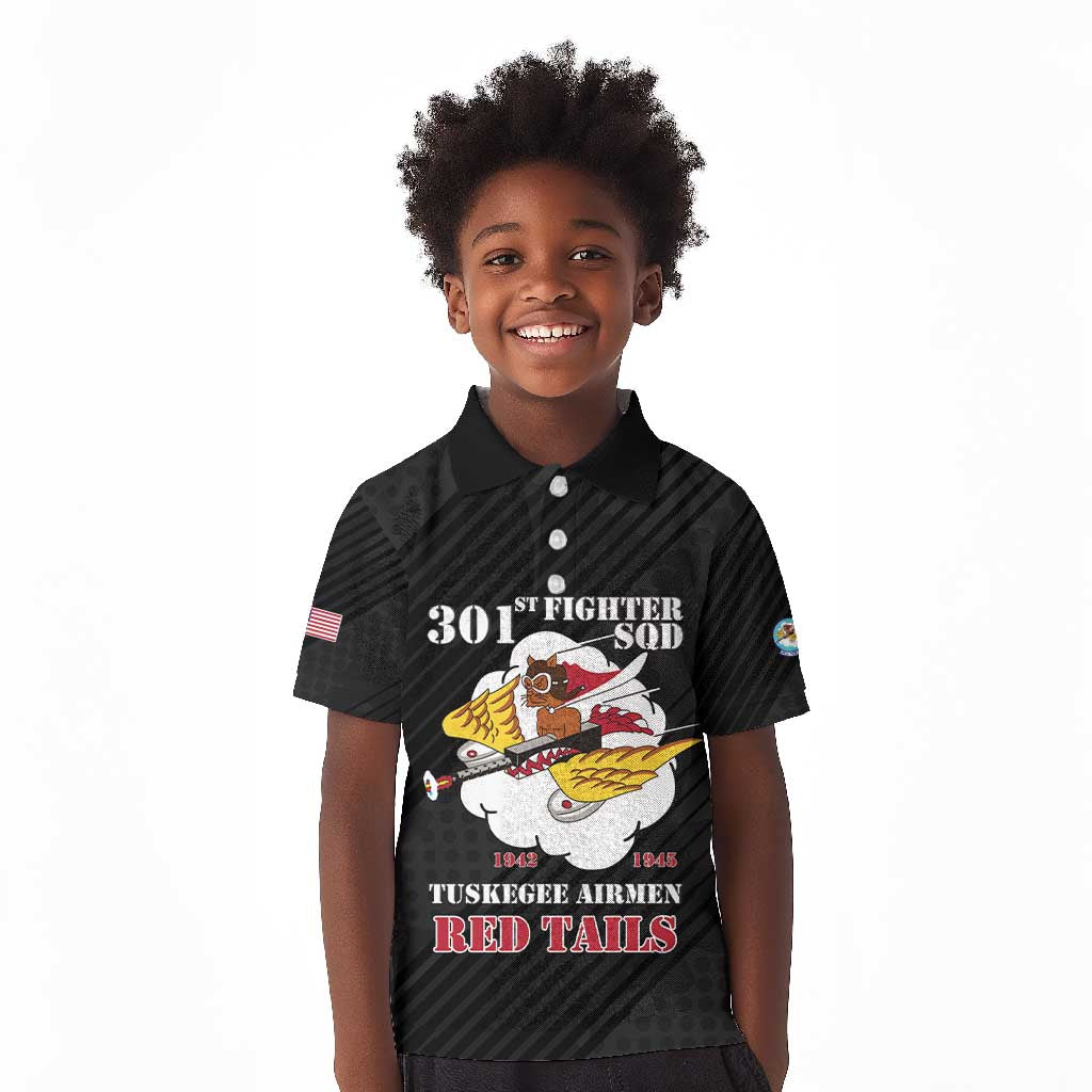 Personalized 301st Fighter Squadron WWII Kid Polo Shirt Red Tails Heritage - Black - African Pride